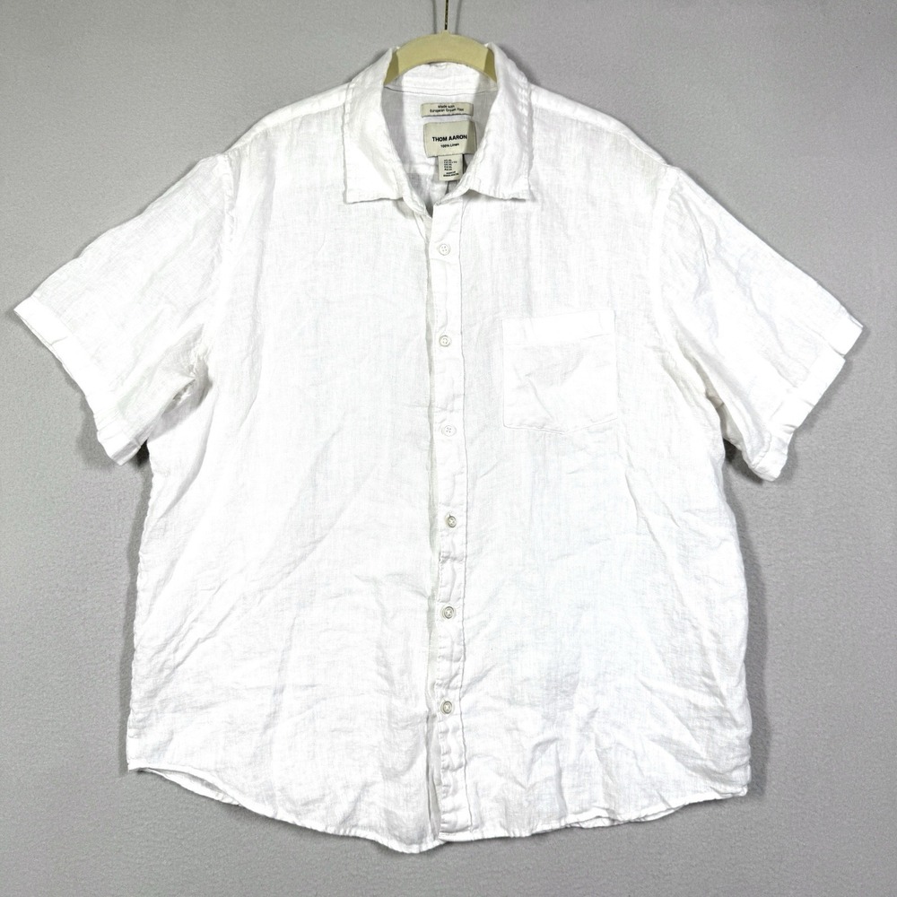 Thom Aaron Shirt Mens XL European Flax 1005 Linen Short Sleeve Minimalist Beach